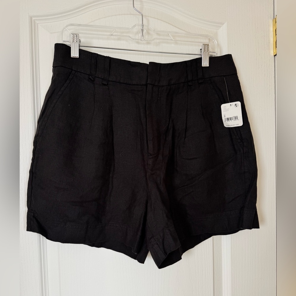 Free People Chelsea Linen High-Rise Bermuda Shorts Black Small NWT 100% Linen